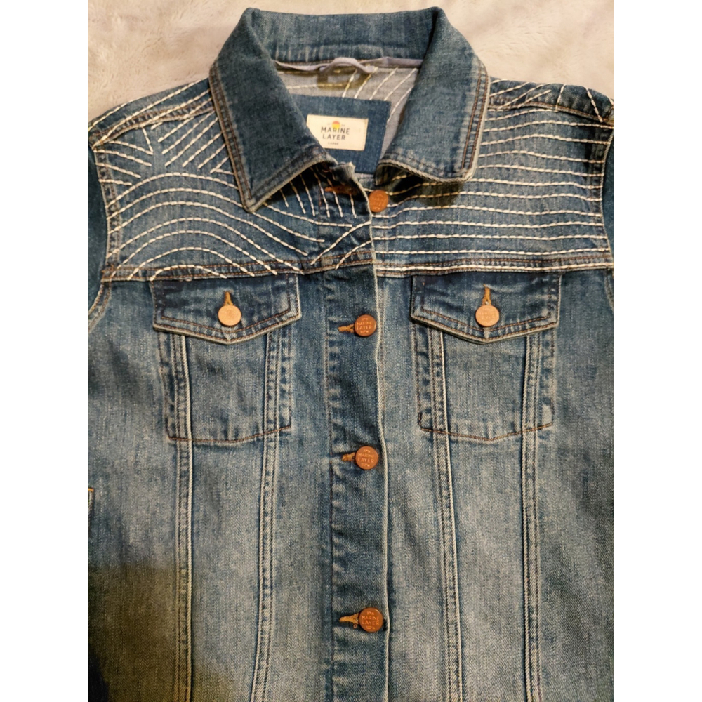 MARINE LAYER Blue Jean Eileen Embroidered Jacket Soft Denim Size Women's Large - Picture 6 of 13